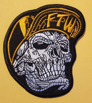 FTW Skull Hat Embroidered Patch iron or sew approx 3.5x4'' orange