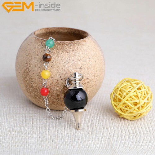Pendant 7 Chakra Crystal Healing Reiki Dowsing Necklace Chain Natural Ball Shape - Picture 34 of 60