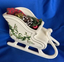 Christmas Sleigh with Holiday Decorations Ceramic FTD Collectible Centerpiece
