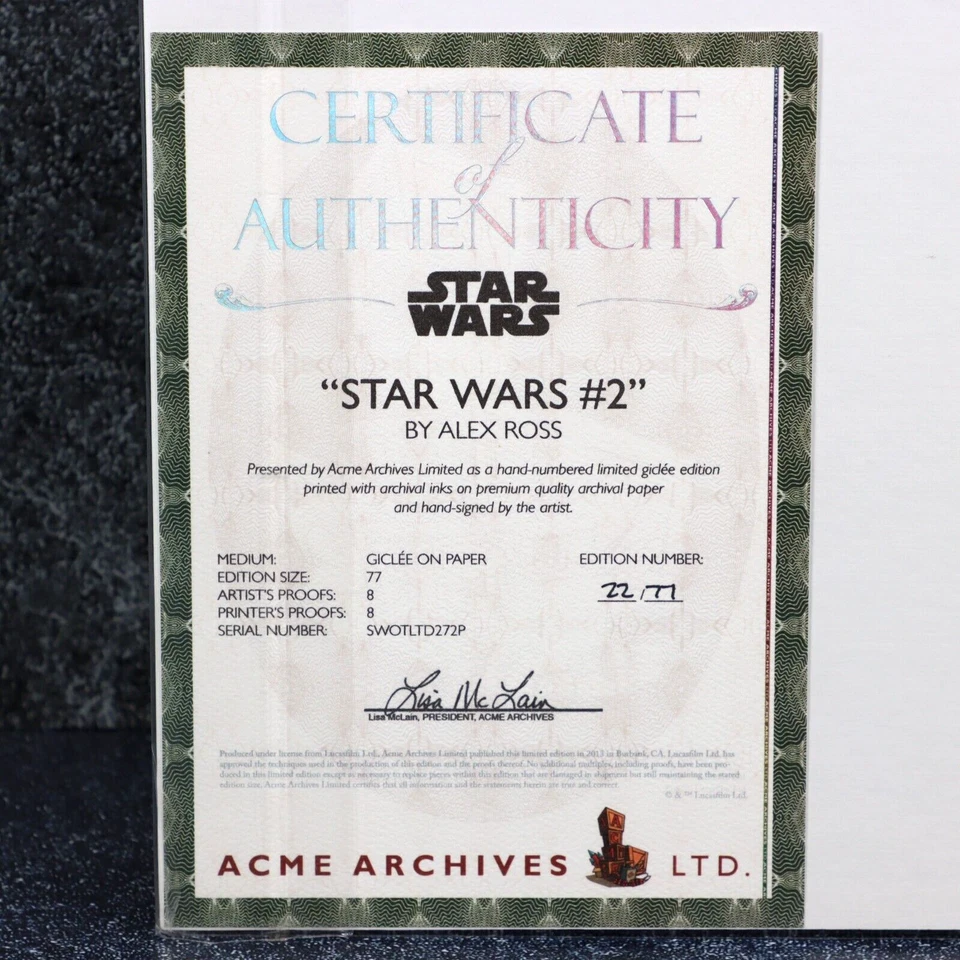 Star Wars #2 Alex Ross Art Giclee Signed 17x22 LE 22/77 ACME COA 2013 Sealed - Image 2 of 4