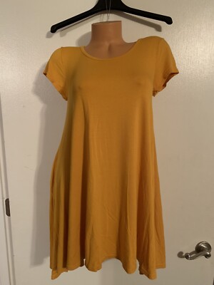 mustard yellow shirt dress Women's Hot Kiss Short Sleeve Shirt Dress Size L Mustard Yellow Worn Once  EUC