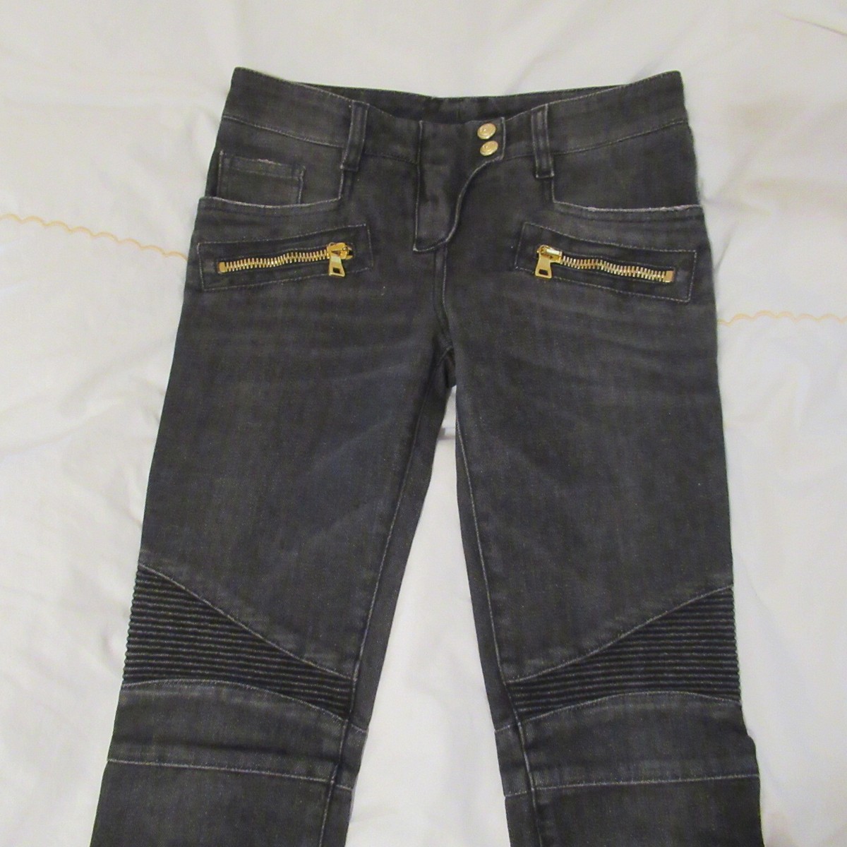 Balmain EN1FF939TJDCGFE 関税送料込 Balmain Skinny Moto Jeans Gray with Gold Zip Pockets Italy