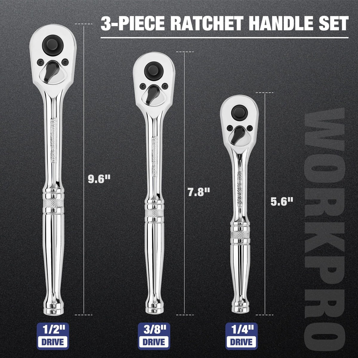 WORKPRO 3PC Ratchet Set Quick Release Reversible 72-Tooth 1/4