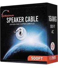 SatMaximum Speaker Cable 16/4 CMR/CL3 500FT OFC Strands PVC White Jacket OD6.3