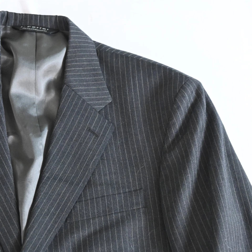 J Ferrar 42R 36x30 Gray Stripe 100% Wool Mens Jacket Pants Suit - Image 2 of 4