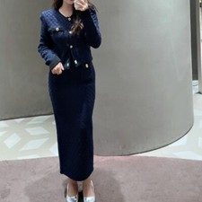 Self Portrait Women's Knitted Top Jacket long Skirt Set