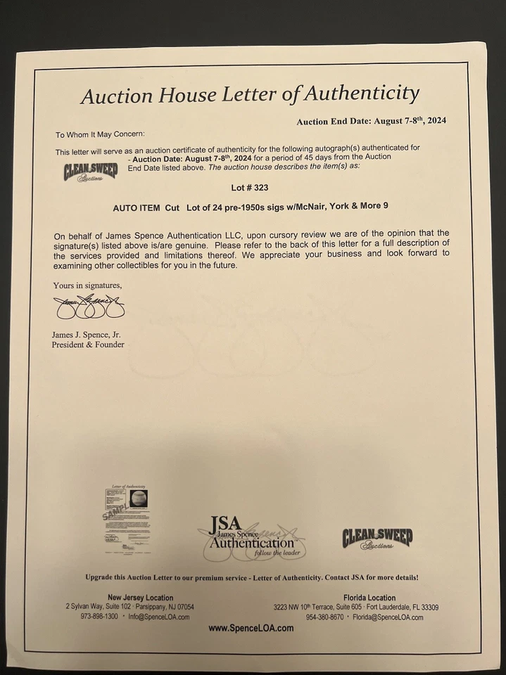 Rudy York Signed Index Card Cut JSA LOA Detroit Tigers - Image 3 of 3