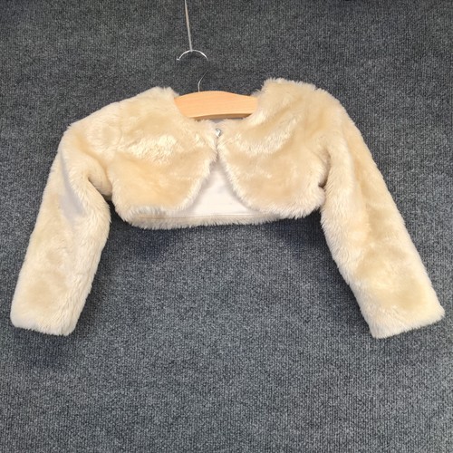 Blueberi Boulevard Girls Vegan Fur Bolero Shrug Cream 6/6X Long Sleeve Lined - Picture 2 of 10