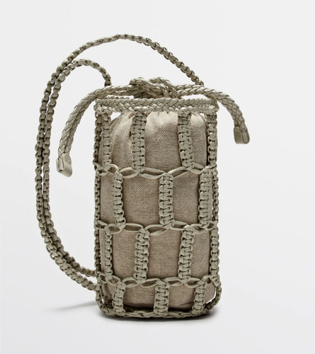 Massimo Dutti Women’s Mini Crossbody Bag Beige Woven Braided Drawstring