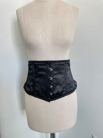 Lavish Underbust Corset Bustier Womens XL Black Satin Cinch Hook Lace Up Pin Up