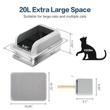 DARK GRAY - FURKID STAINLESS STEEL CAT LITTER BOX WITH LID, XL LARGE LITTER BOX