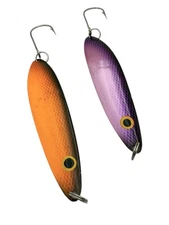 Lot Of 2 Red Eye Lures Fishing Trolling Spoons Wigglers 4” Orange Purple