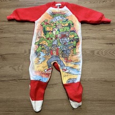 Vintage 1990 Teenage Mutant Ninja Turtles Fleece Footed Zip One Piece PJ's 1T