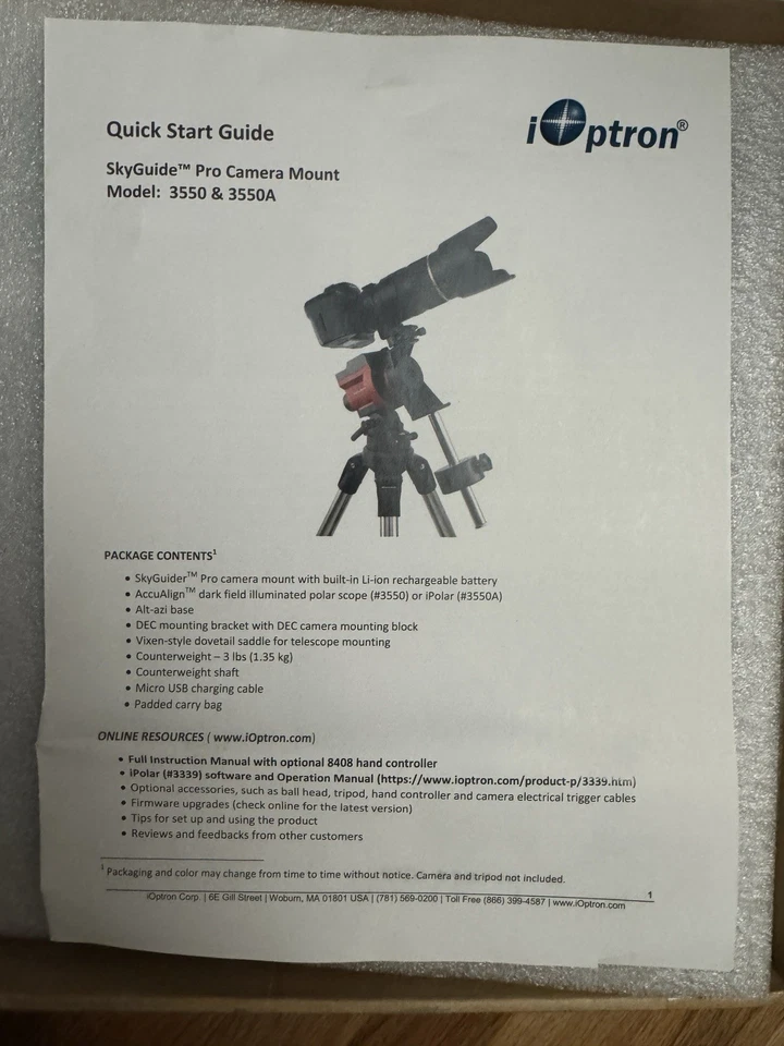 Paquete completo de montaje para cámara iOptron SkyGuider Pro con contrapeso adicional y más Foto 4 de 4