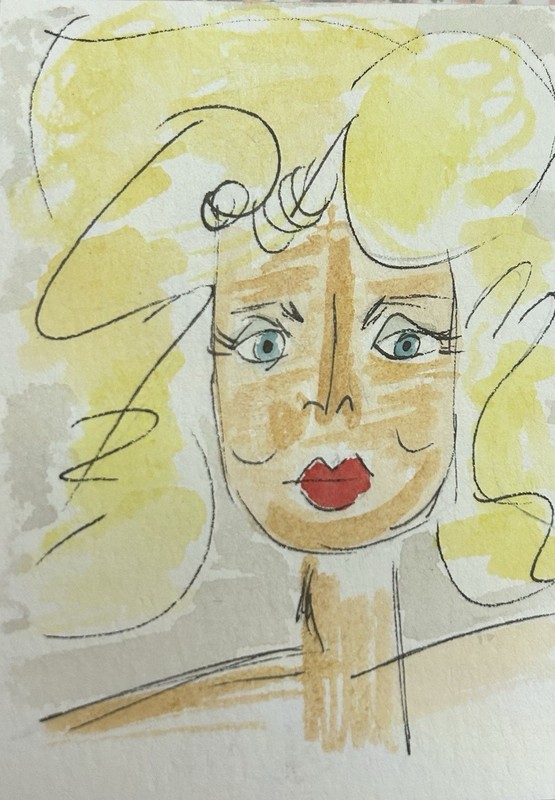 ACEO Pretty Lady Red Lips Yellow Hair Original Miniature Painting
