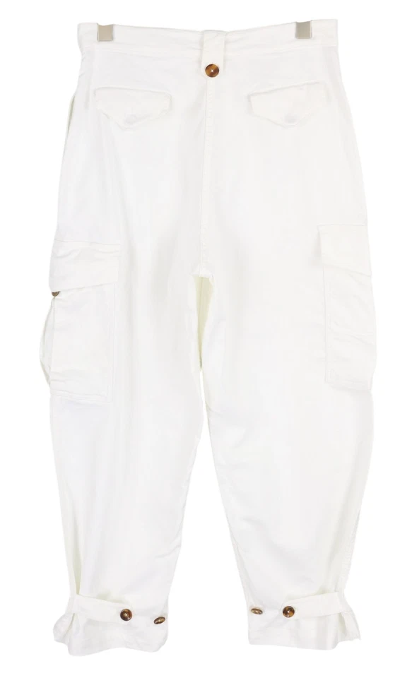 PT Torino Zoe Femmes Pantalon 46 Blanc Lin Mélange Taille Haute Slim Cargo - Photo 2/4