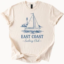 East Coast Sailing Club Shirt Nautical Sailboat Lighthouse Ocean Beach Graphic T