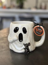 Halloween Ceramic Ghost with Mouse Coffee Mug 18oz NEW WITH TAG
