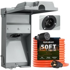30 Amp 50FT Generator Cord and Power Inlet Box, Generator Box with 4-Prong Ge...