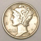 1943 Mercury Winged Head Dime 10 Cents Silver Coin XF