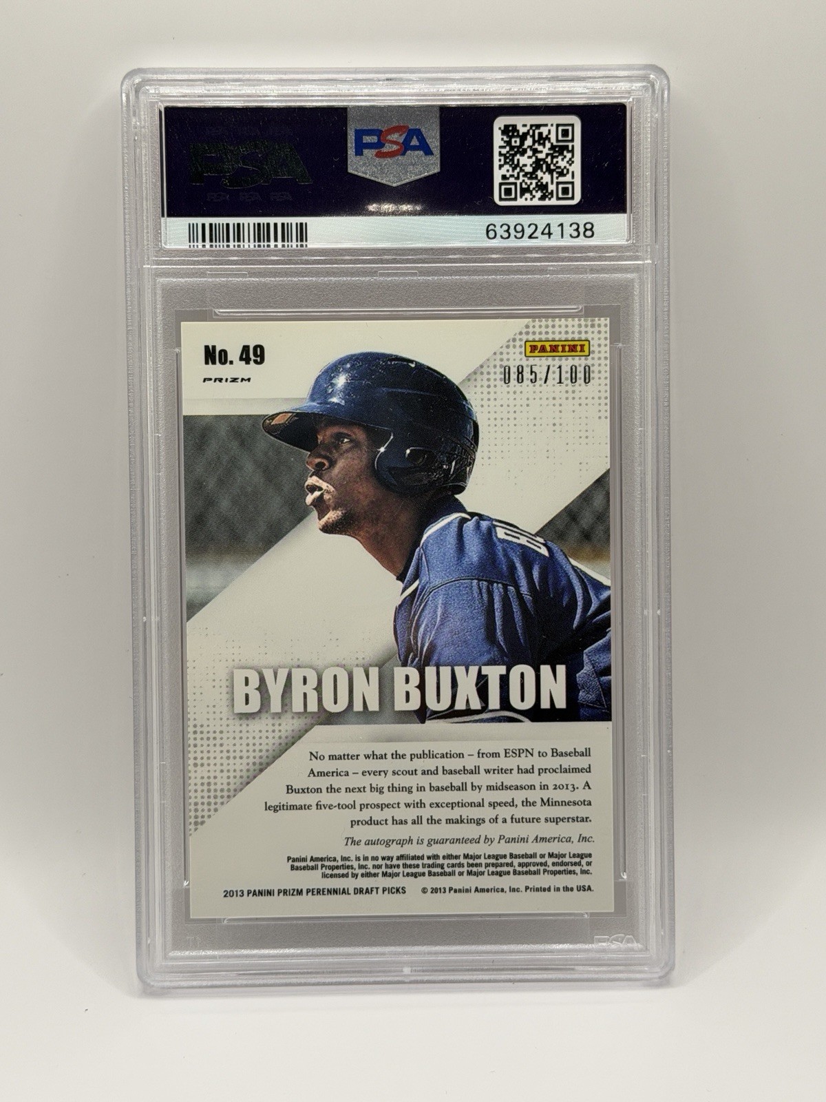 2013 Panini Prizm Draft Picks Byron Buxton Red Refractor Rookie Auto /100! PSA 9 view 2