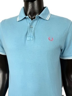Fred Perry Herren Poloshirt XL Slim Fit Himmelblau Baumwolle Piqué Laurel Logo