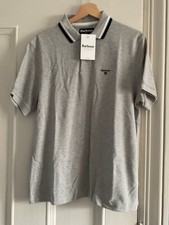 Image of Barbour Mens Shirt M Grey Polo Casual Button Collared Cotton S/S