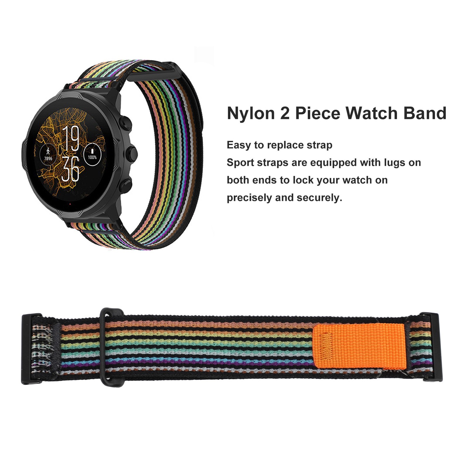 Nylon 2 Piece Watch Band Elastic 24mm Wrist Strap Adjustable Watch Strap For HR