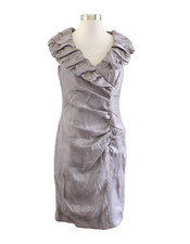 Adrianna Papell Taupe Iridescent Ruffle Portrait Neck Evening Cocktail Dress 8