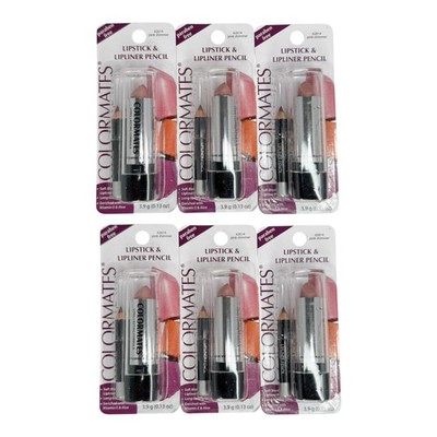(6) Colormates PINK SHIMMER Discontinued Lipstick & Lipliner Pencil #62614