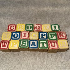 Lot Of 20 Vintage Child  s Wooden ABC Blocks 1 1/3  