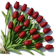 Artificial Tulips Pcs   13.5 Inch PU Faux Flowers with Bendable 20 Burgundy