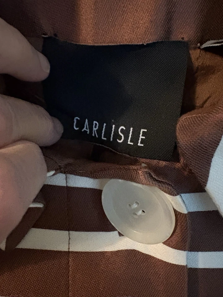 CARLISLE Jacket Size 2 Silk Cotton Brown Striped Button - Image 3 of 4