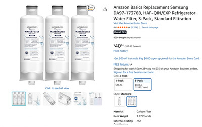 3 Pack - Amazon Refrigerator Water Filter AMZN-17376B-S - Open Box/ Appears New