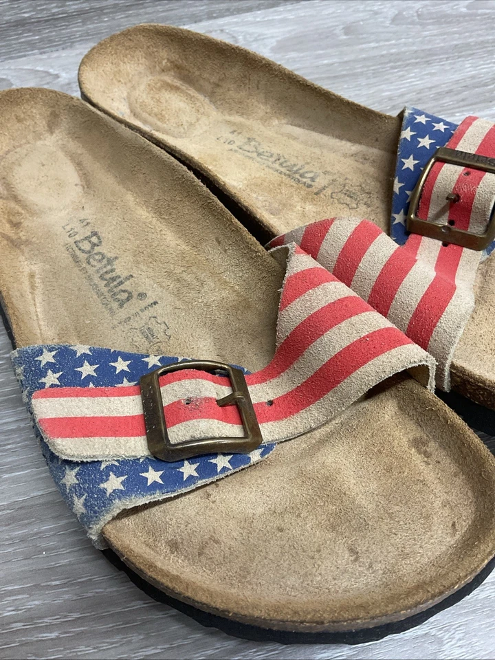 Sandalias BETULA Birkenstock Luca EE. UU. Bandera Patriótica Deslizables Talla 41 10 Para Mujer’s Suaves Foto 4 de 4