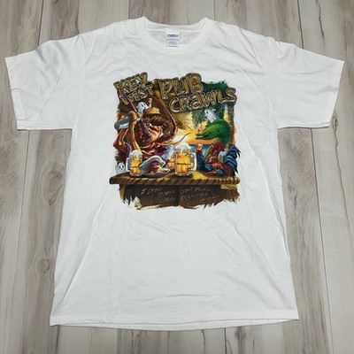 Vintage Key West Florida Pub Crawl Tiki Parrot White T-shirt Size Medium