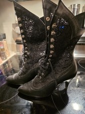 Victorian Lace- Up Leather  Lace Boots Black Women