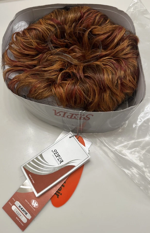 Peluca rizada de cabello humano SEPIA 100 % de Sepia **Color 13/27** CUÑA CORTA EN CAPAS - NUEVA EN CAJA Foto 3 de 4