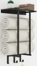 Towel Racks For Bathroom Wall Mounted With Metal Shelf And 3 Hooks For Small Bat