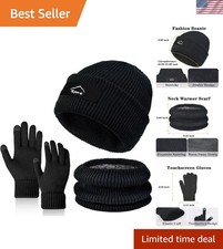 3Pcs Winter Beanie Hat Scarf Touchscreen Gloves Set for Men Women- Gift Idea