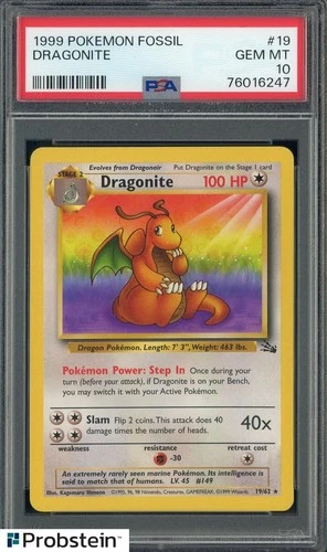 1999 Pokemon Fossil #19 Dragonite PSA 10 GEM MINT