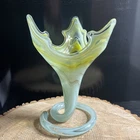 Vintage Murano-Style Art Glass Vase with Ruffled Top and Spiral Base