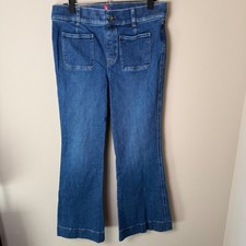 Spanx Flare Patch Pocket Jeans Womens Large Petite Pull-On Stretch Denim Pants