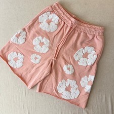 Denim Tears Cotton Wreath Sweat Shorts Pink White Puff Print Large NWT