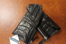  128 Coach Women's Leather Short Zippered Quilted Gloves - Size 8 - BLACK