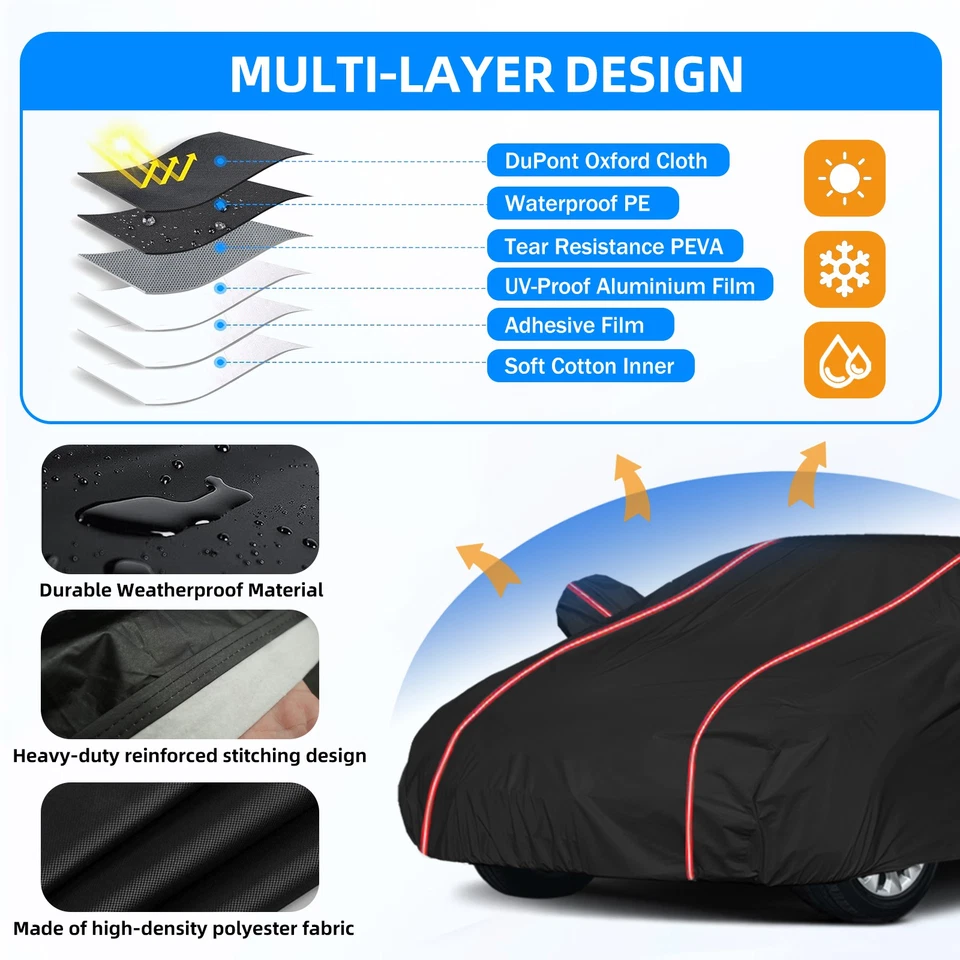 Capa de carro completa à prova d'água poeira chuva neve proteção contra todas as condições climáticas para Honda Civic - Imagem 3 de 4