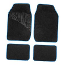 Color-trimmed Non-slip Carpet Car Floor Mats With Rubber Heel Pad Blue