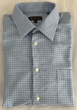 BEN SHERMAN 16x34/35 ALL COTTON NAVY CHECK LIGHT BLUE DIAMOND FIELD DRESS SHIRT