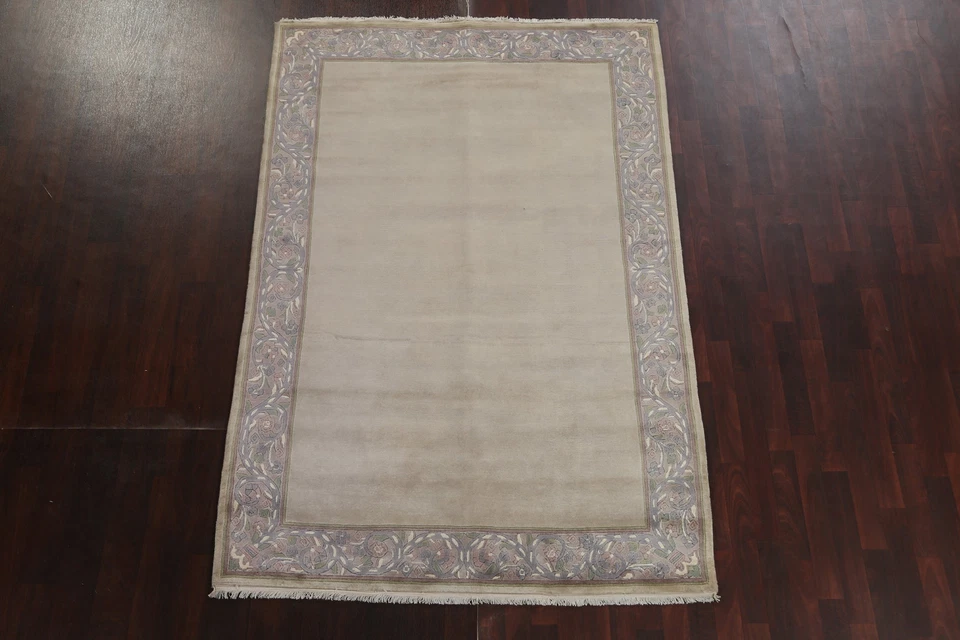 Alfombra oriental nepalí beige/gris 5x8 pies alfombra de lana hecha a mano alfombra moderna Foto 3 de 4