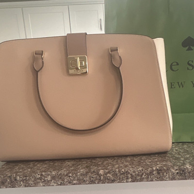 Kate Spade New York Beige Satchel Top Handle Bag Turn Lock Gold Hardware